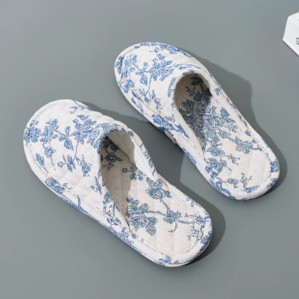Home Indoor Slippers Soft Bottom Antislip Women Slippers Fashion Cotton Floral Floor Shoes Warm Lightweight Bedroom Slippers