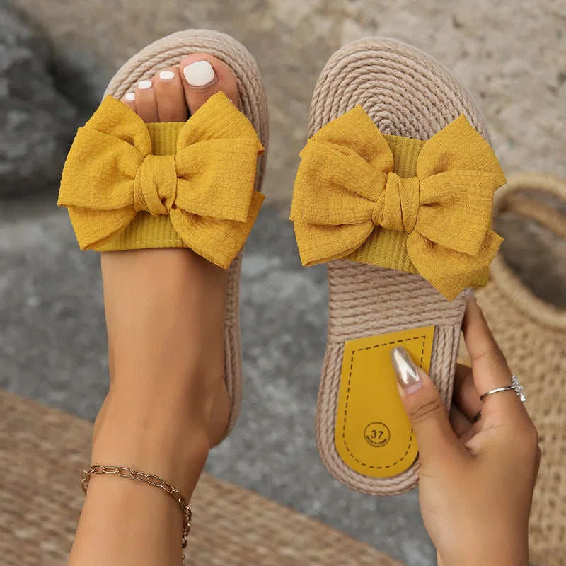 Flat Slippers Women Cloud Flip Flop Bow Knot Outdoor Indoor Summer Soft Sandal Slides Ladies House Home Shoe EVA Footwear