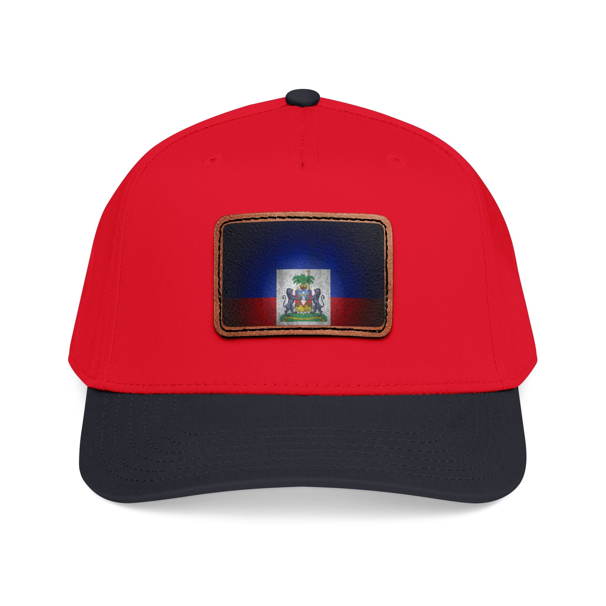Haiti Flag Leather Patch Baseball Cap – Mid Profile Trucker Hat