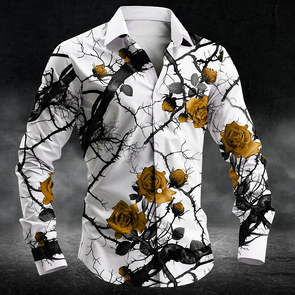 Fashion plum blossom pattern 3d Print Men Long Sleeve Shirts Art Shirt Autumn Casual Single-Breasted Blouse Men&