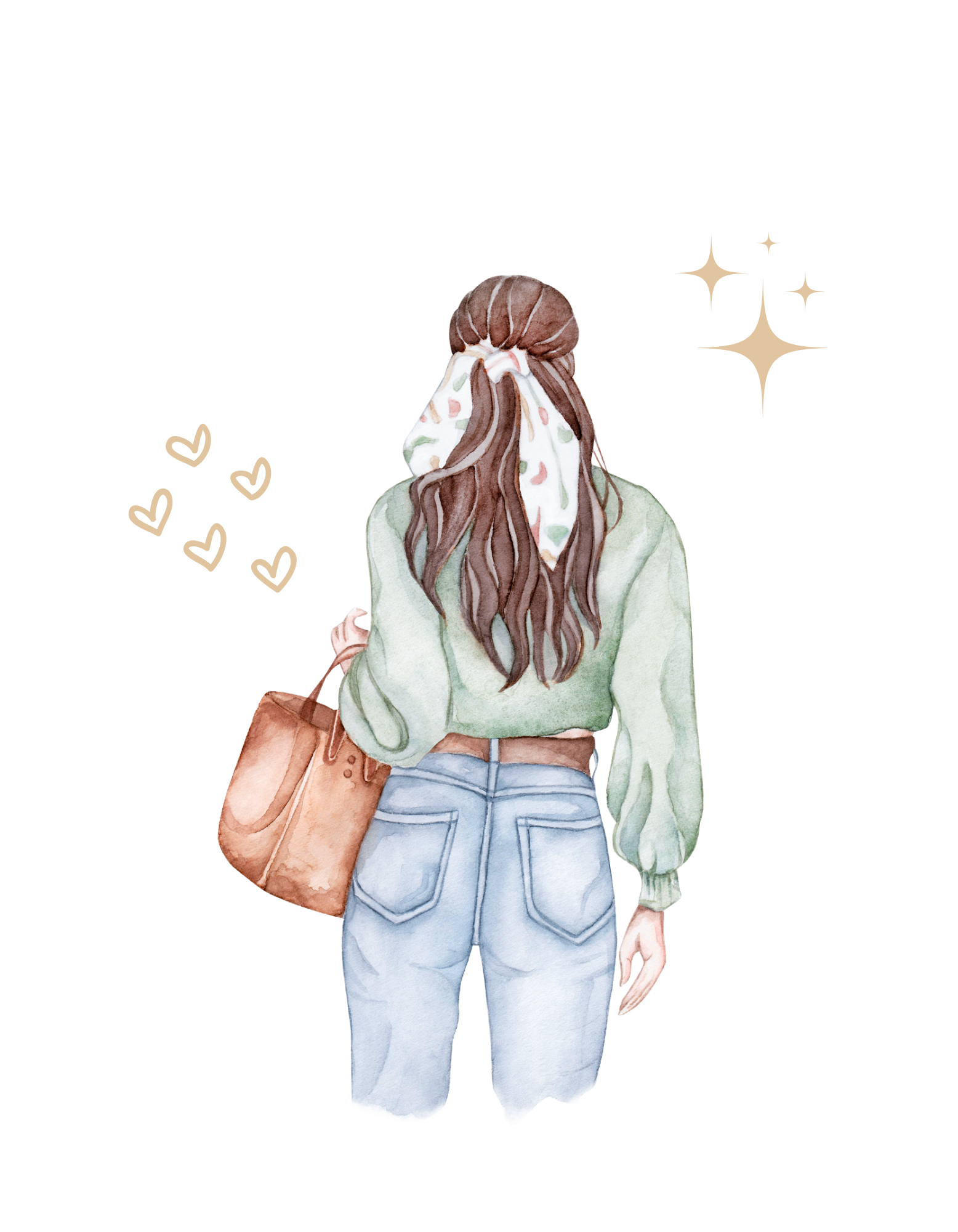Casual Girl Illustration T-Shirt — Watercolor Backview Design