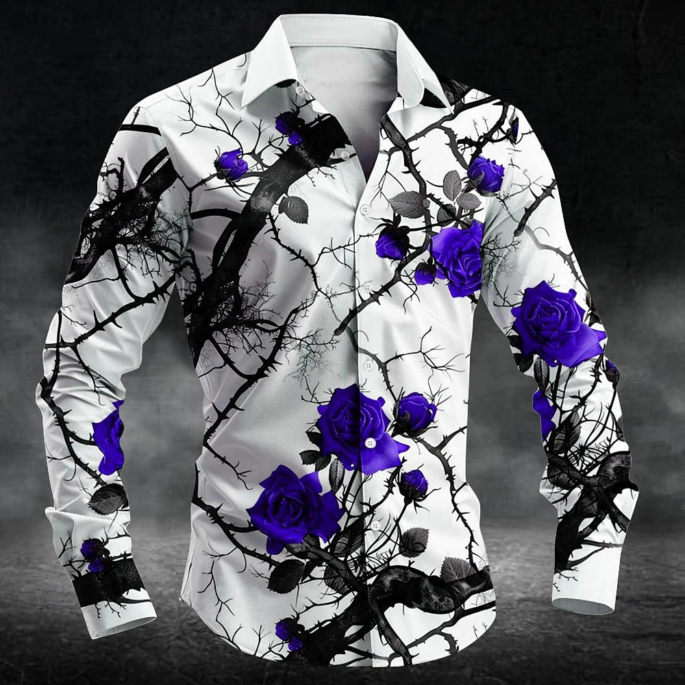 Fashion plum blossom pattern 3d Print Men Long Sleeve Shirts Art Shirt Autumn Casual Single-Breasted Blouse Men&
