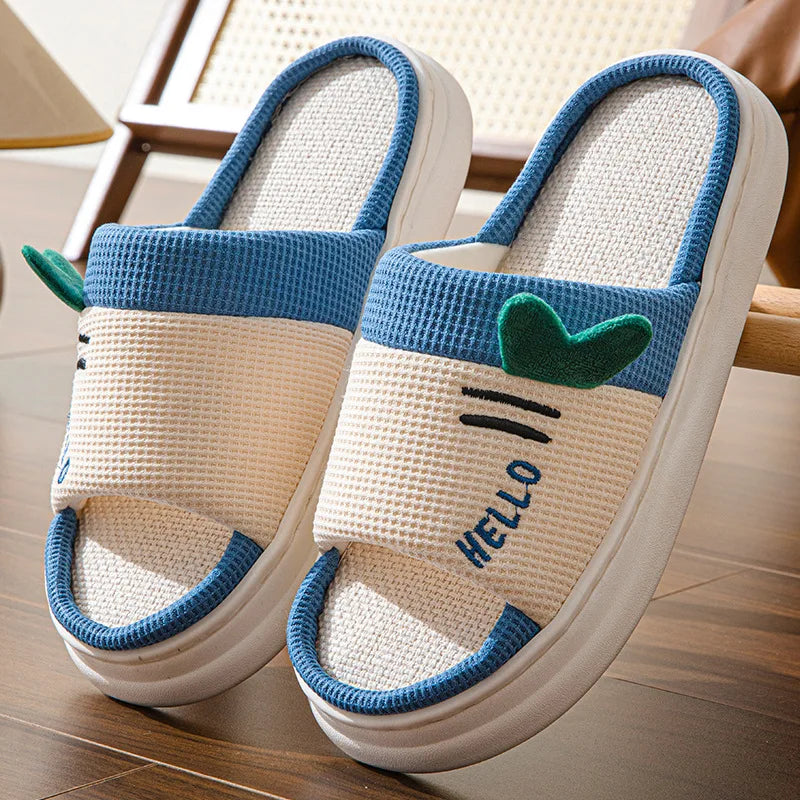 New Style Linen Slippers for Women Indoor Home Four Seasons Couples Non Slip Breathable Comfortable Floor House Slippers