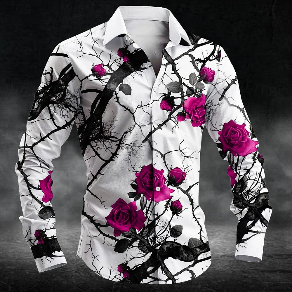 Fashion plum blossom pattern 3d Print Men Long Sleeve Shirts Art Shirt Autumn Casual Single-Breasted Blouse Men&