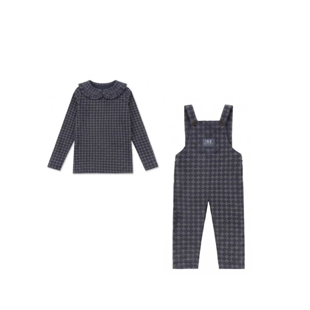 AP AW26 Navy Blue Corduroy Collection Kids Boy Girl Fashion Geometric Print shirt Family Matching Clothing Dress Top Jumper