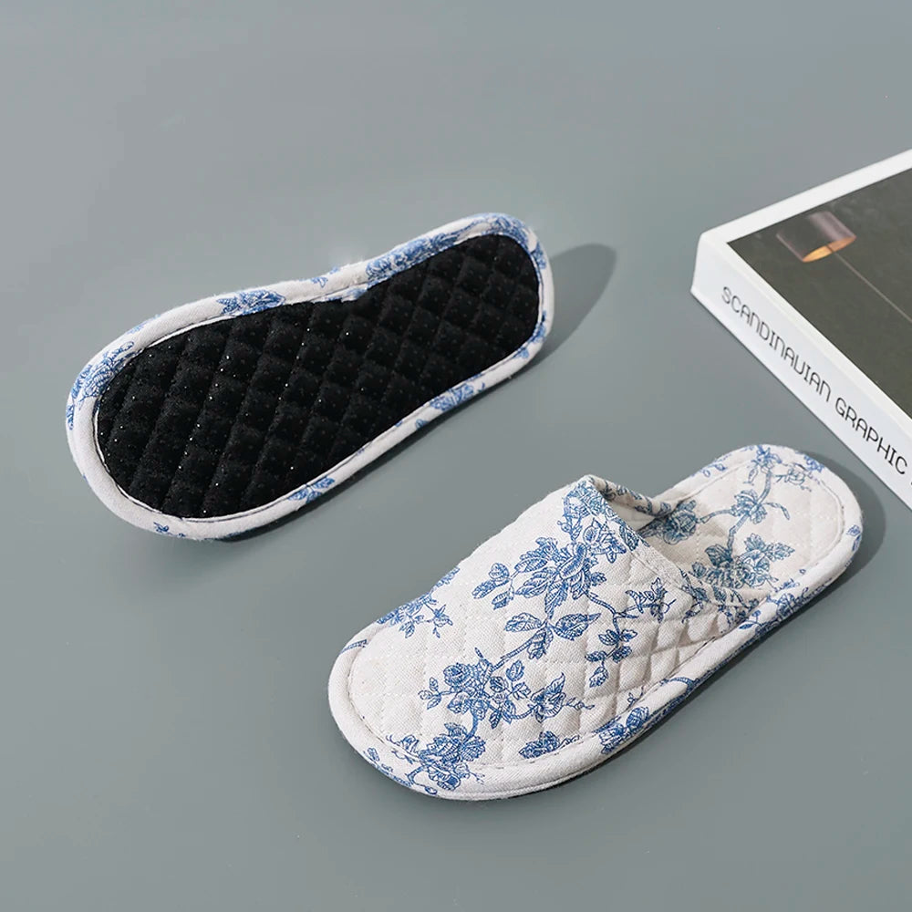 Home Indoor Slippers Soft Bottom Antislip Women Slippers Fashion Cotton Floral Floor Shoes Warm Lightweight Bedroom Slippers