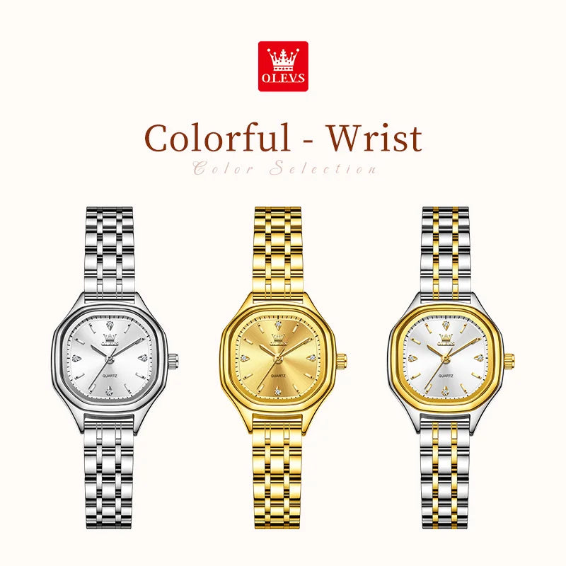 OLEVS 5888 Ladies Watches Gold Original Elegant Fashion Square Quartz Watch Waterproof Watches For Man Gifts Box Reloj