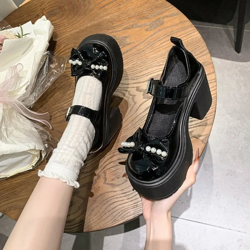 2026 Lolita Shoes Black Super High Heels Mary Jane Shoes Women Chunky Platform Pumps Woman Ankle Buckle Party Shoes