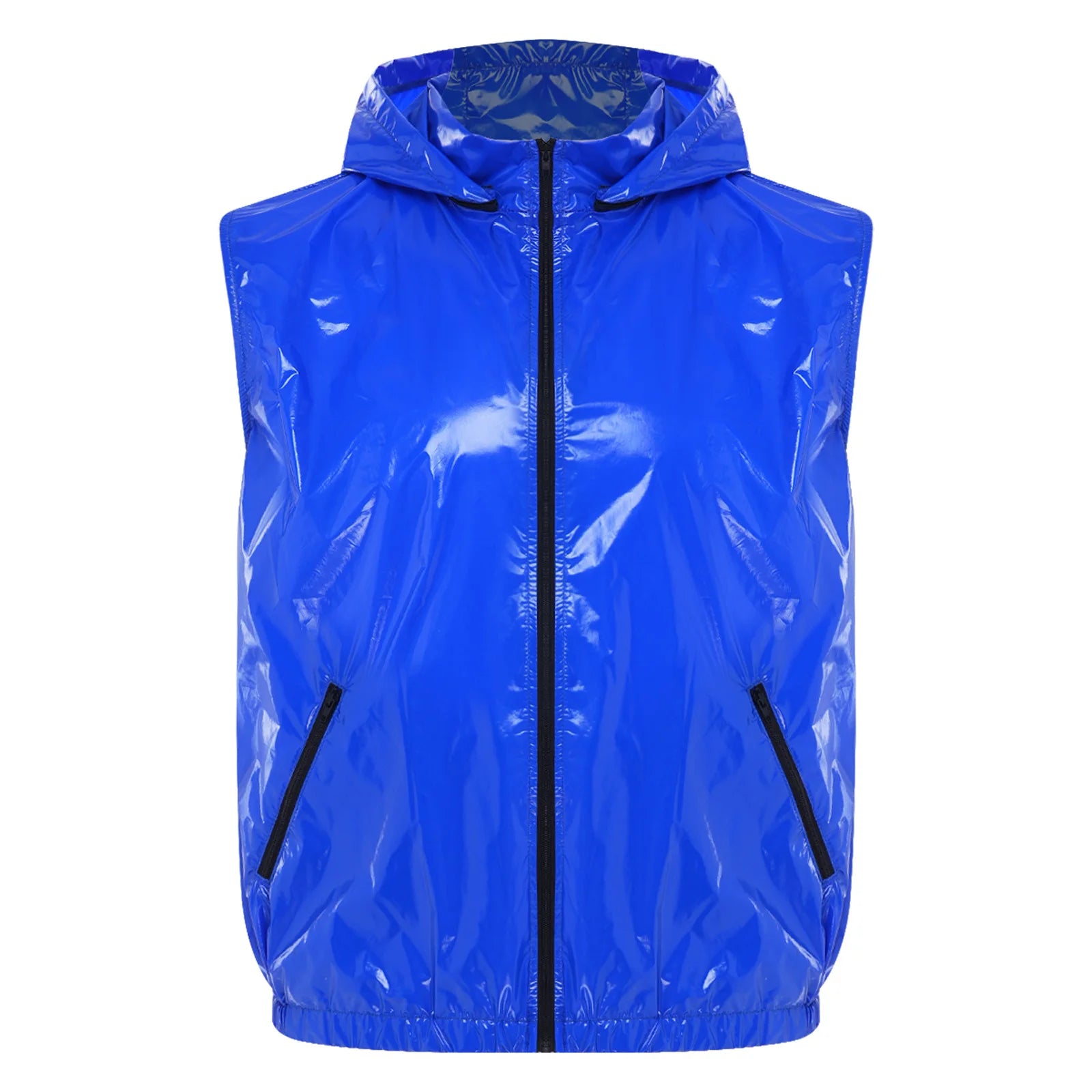 Mens Waterproof Sportwear Tracksuit Front Zipper Sleeveless Hooded Vest with Shorts Built-in Briefs for Gyms Fitness Workout