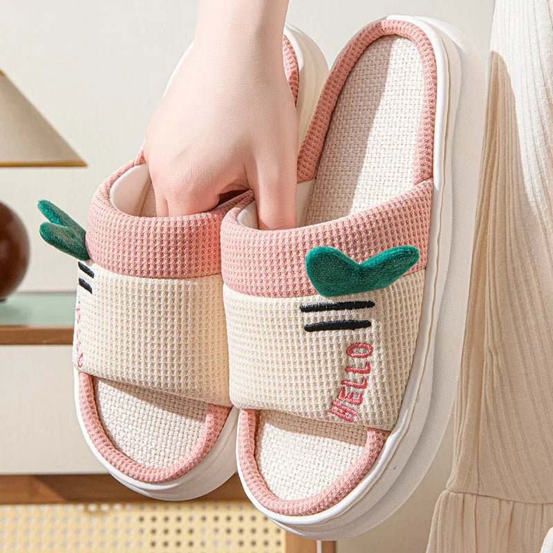 New Style Linen Slippers for Women Indoor Home Four Seasons Couples Non Slip Breathable Comfortable Floor House Slippers