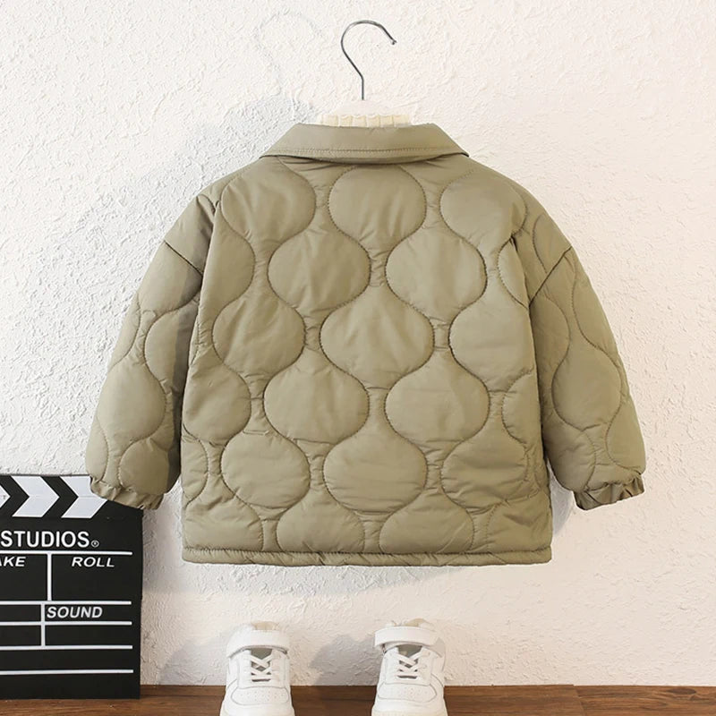 Autumn Kids Cotton Jacket Winter Boys Solid Color Thick Plus Velvet Warm Coat For 3-10 Years Teen Children Outerwear Clothing 