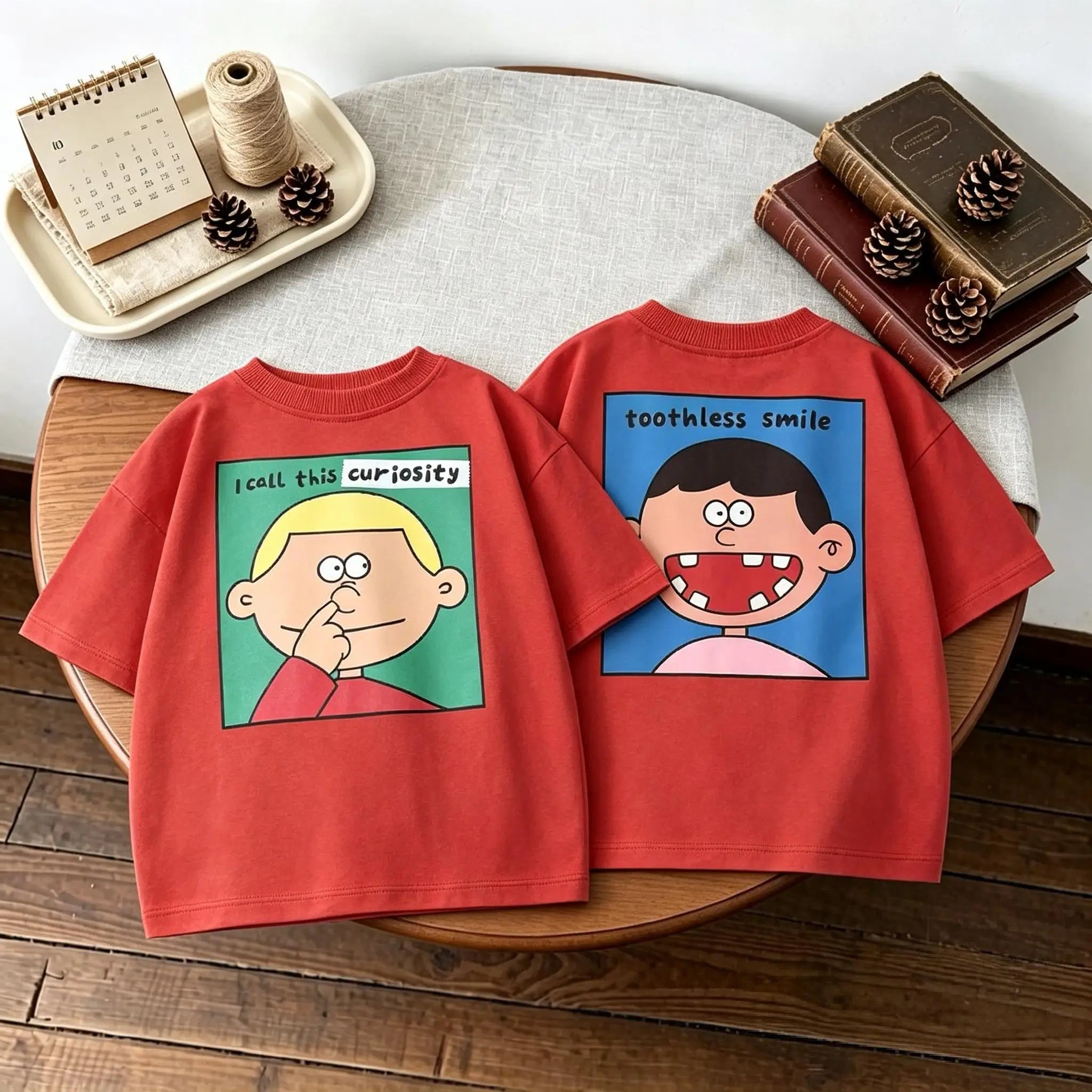Double Side Print T-shirt For Kids Clothing Summer Simple Fashion Girl Boy Short Sleeve Tops Tees Children&