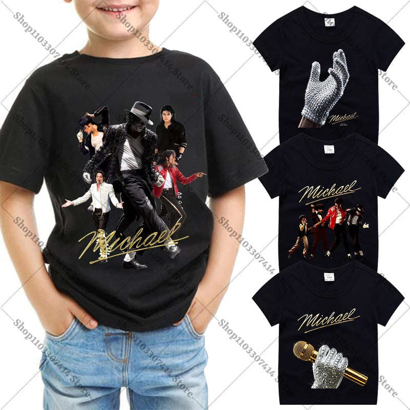 Kids Anime Cute T-shirt Summer Clothing King of Pop MJ Cotton T Shirt Michael Jackson Short Sleeve Tops Fashion Casual Tee Gifts
