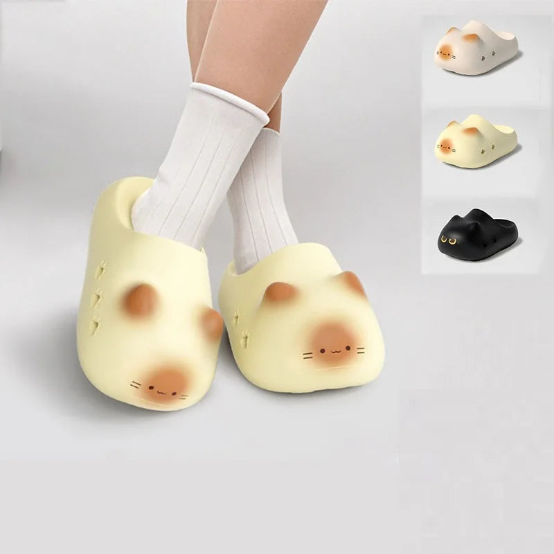 New creative black cat slippers for women summer soft cloud mules clogs woman strap sandal shoes cute kitty mary jane EVA sliper