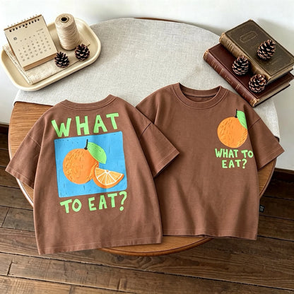 Double Side Print T-shirt For Kids Clothing Summer Simple Fashion Girl Boy Short Sleeve Tops Tees Children&