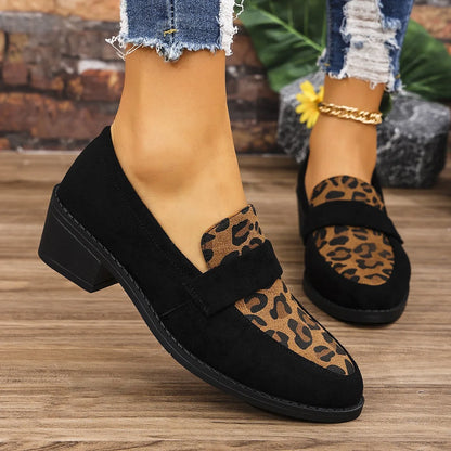 Women Pumps Spring Autumn Fashion Casual Medium Heel Pointed Toe Leopard Print Shoes Women Comfortable Slip-On Shoes for Women
