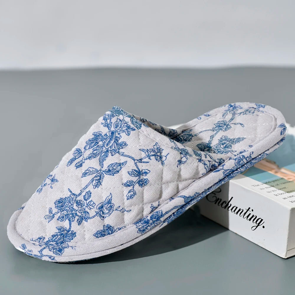 Home Indoor Slippers Soft Bottom Antislip Women Slippers Fashion Cotton Floral Floor Shoes Warm Lightweight Bedroom Slippers