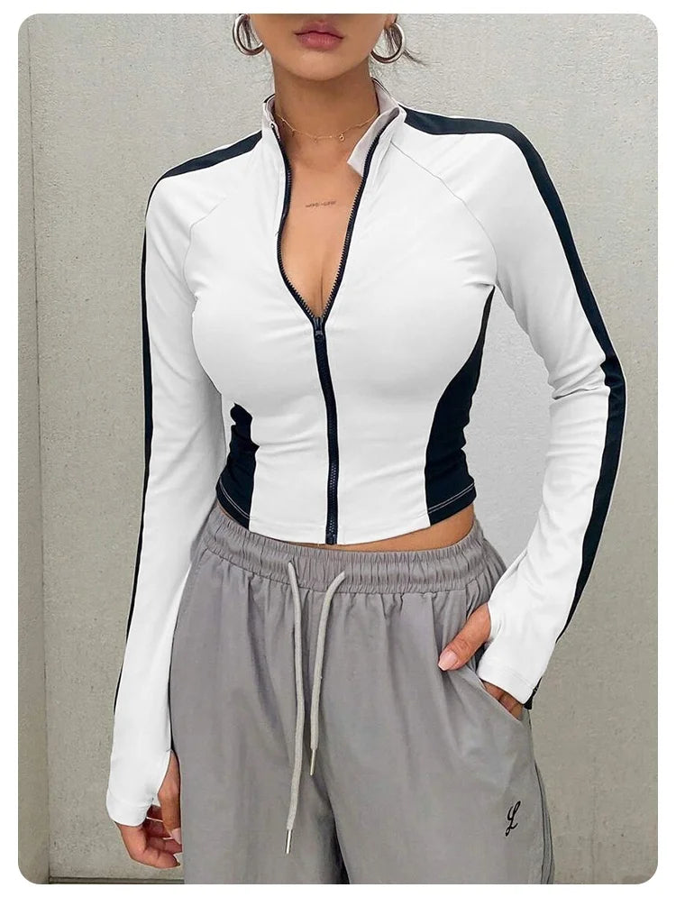 Yoga Clothes Stand Up Collar Jacket Outdoor Sports Long Sleeved Women Slim Quick Dry Zipper Cardigan Running Fitness Jacket Top