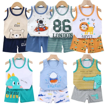 Vest+Shorts 2-Piece Clothing Set Cartoon Lion Pajamas Summer Kids Baby Boys Girls Cotton Casual Tracksuit Clothes Suit 1-6 Years