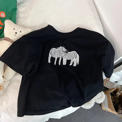 Animal Pattern Baby Boys Girls Short Sleeve Tops Kids Tees Summer Clothing Loose Fashion Trendy Children&