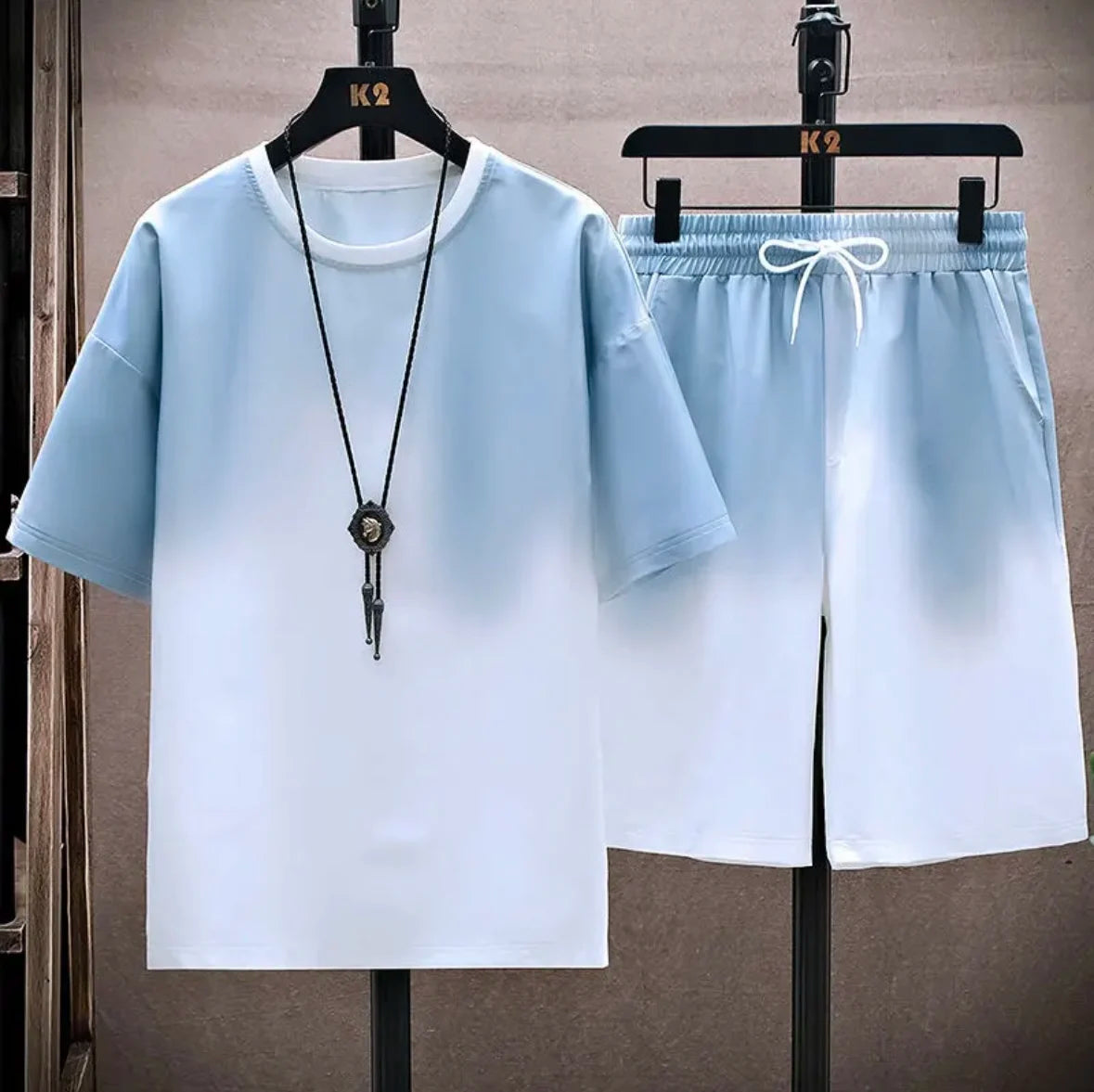 New hot-selling summer couple ice silk set, loose Korean-style casual unisex sports T-shirt and shorts, fashionable quick-dry