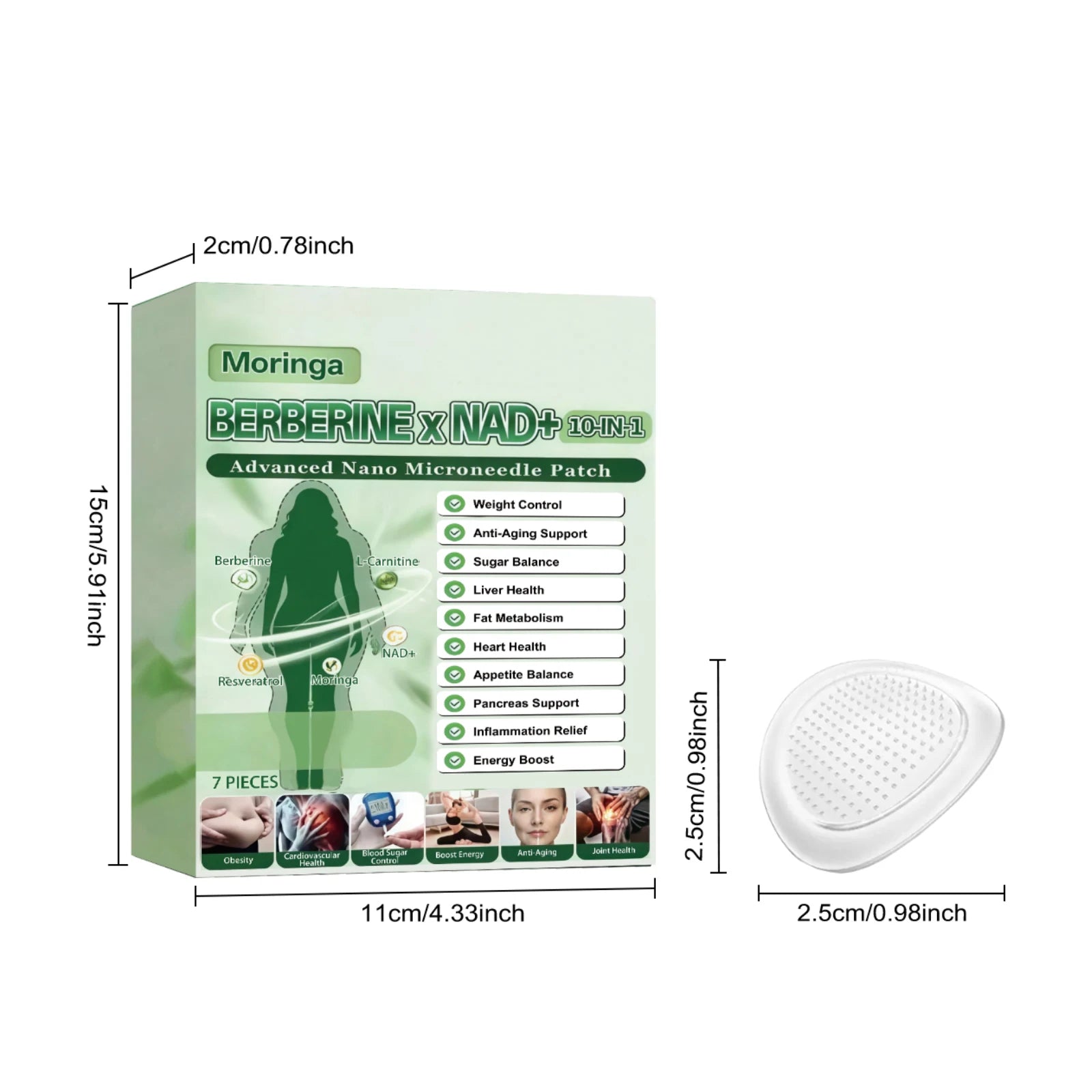 10 In 1 Overnight Microneedle Patch Natural Moringa Berberine NAD Plus Firming Skin Care Soluble Micro Darts Tightening Skincare