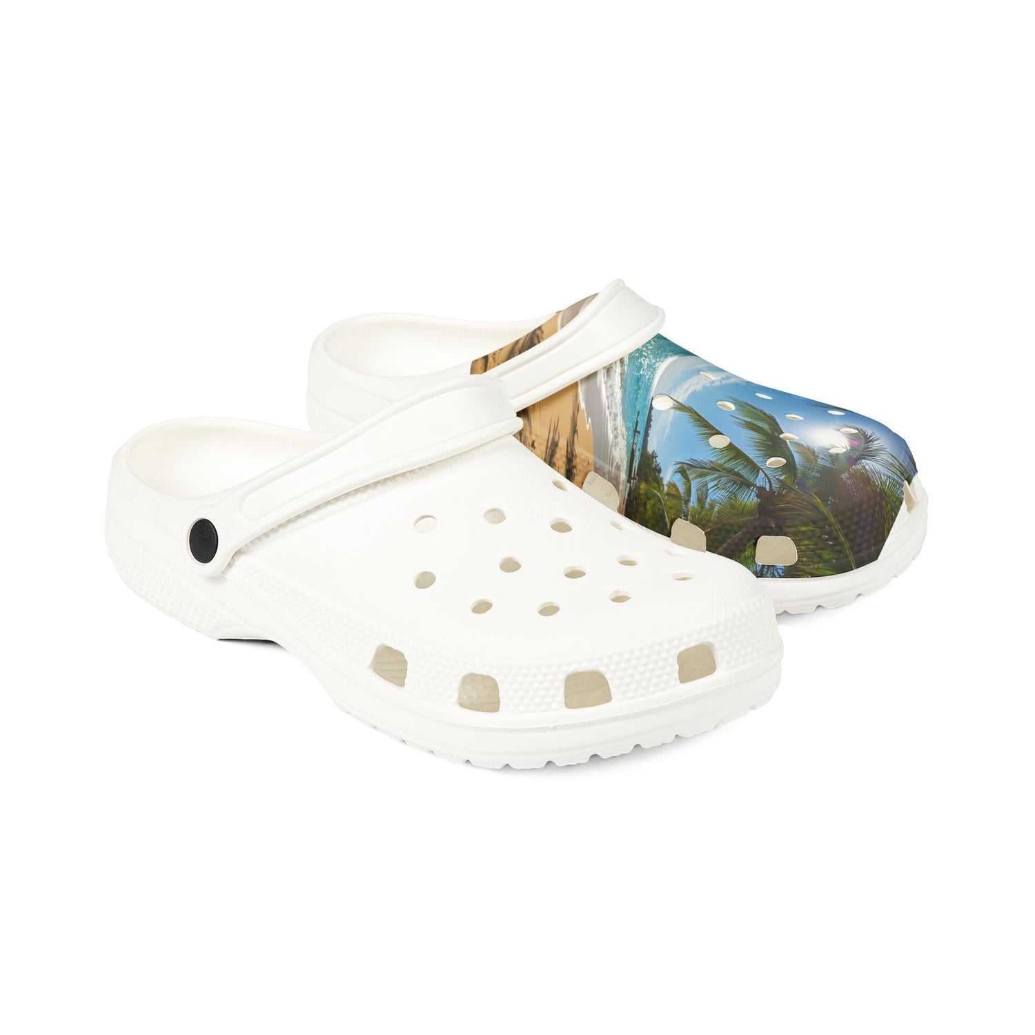 Beach Scene EVA Foam Clogs – Tropical Palm Beachprint Slip-On Shoes