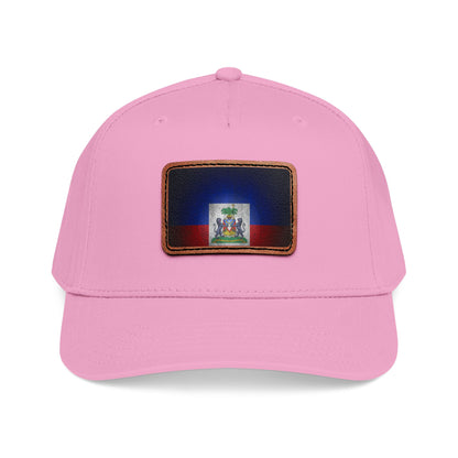 Haiti Flag Leather Patch Baseball Cap – Mid Profile Trucker Hat