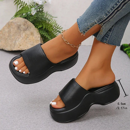 Chunky Platform Slippers for Women Summer 2025 Comfortable Wedge Heels Sandals Woman Solid Non Slip Eva Thick Sole Slides Shoes