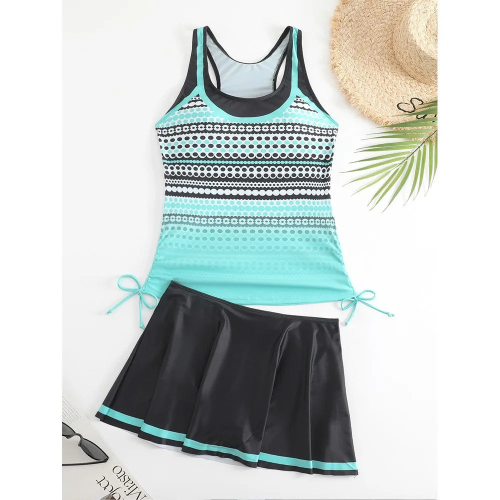 Tankini Woman Bikini Sleeveless Tank Top Skirted Bottom Bikinis Floral Print Swimsuit Pleated Skirt Two Piece Swimsuit Swimwear