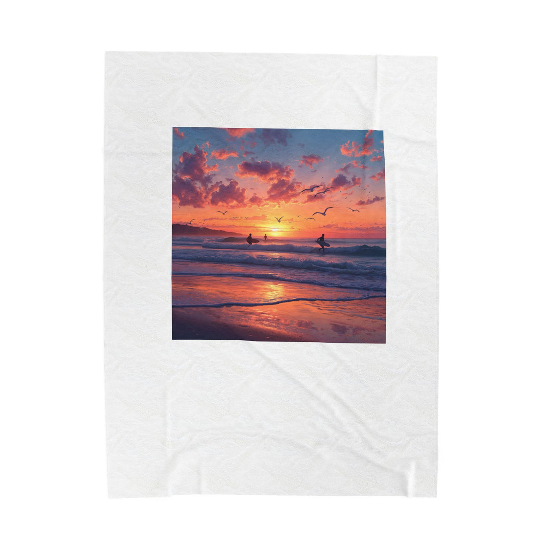Sunset Surf Velveteen Plush Blanket – Tropical Beach Sunset with Surfers