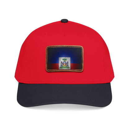 Haiti Flag Leather Patch Baseball Cap – Mid Profile Trucker Hat
