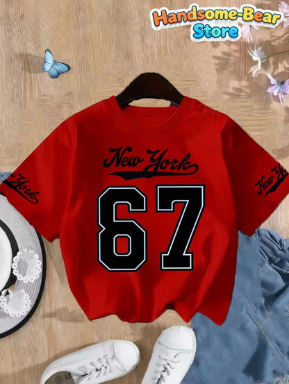 67 Meme T-Shirt for Kids Funny Digital 3D Print Number 67 Football Jersey T Shirt Loose Jersey Style Fashion Children&