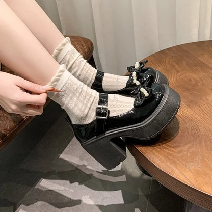 2026 Lolita Shoes Black Super High Heels Mary Jane Shoes Women Chunky Platform Pumps Woman Ankle Buckle Party Shoes