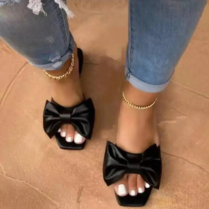 2026 Women‘s Home Slippers Summer Outdoor Flat Leather Bow Non-slip Beach Lady Casual  Fashion Women Sandals Pantufa Shoes