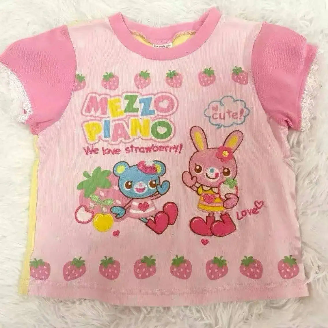 Sweet Kawaii Cartoon Bunny T Shirt Mini Skirt Two Piece Outfit Y2K Girls Raglan Short Sleeve Casual Street Daily Holiday Wear