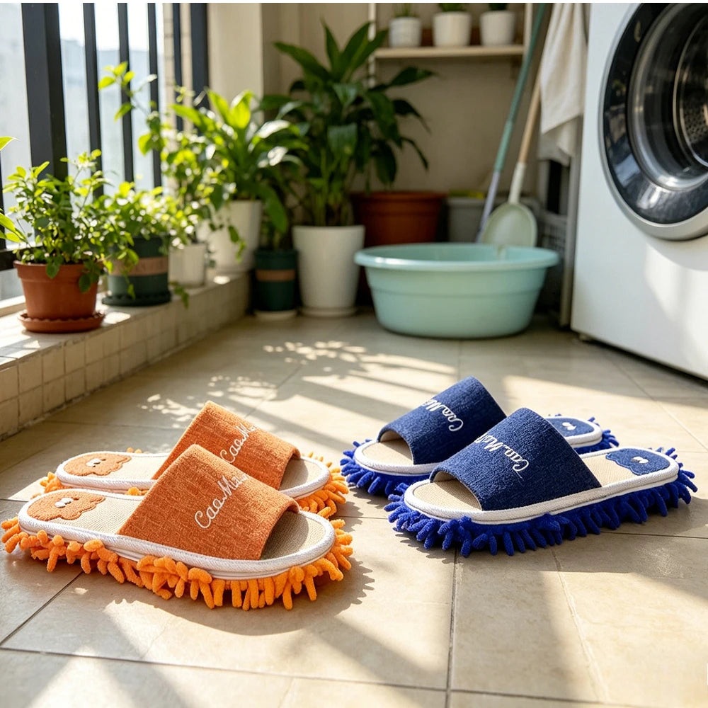 1 Pair Microfiber Cleaning Mop Slippers Washable Floor Cleaning House Mop Shoes Dusting Slippers Dirt Removal Tool Supplies