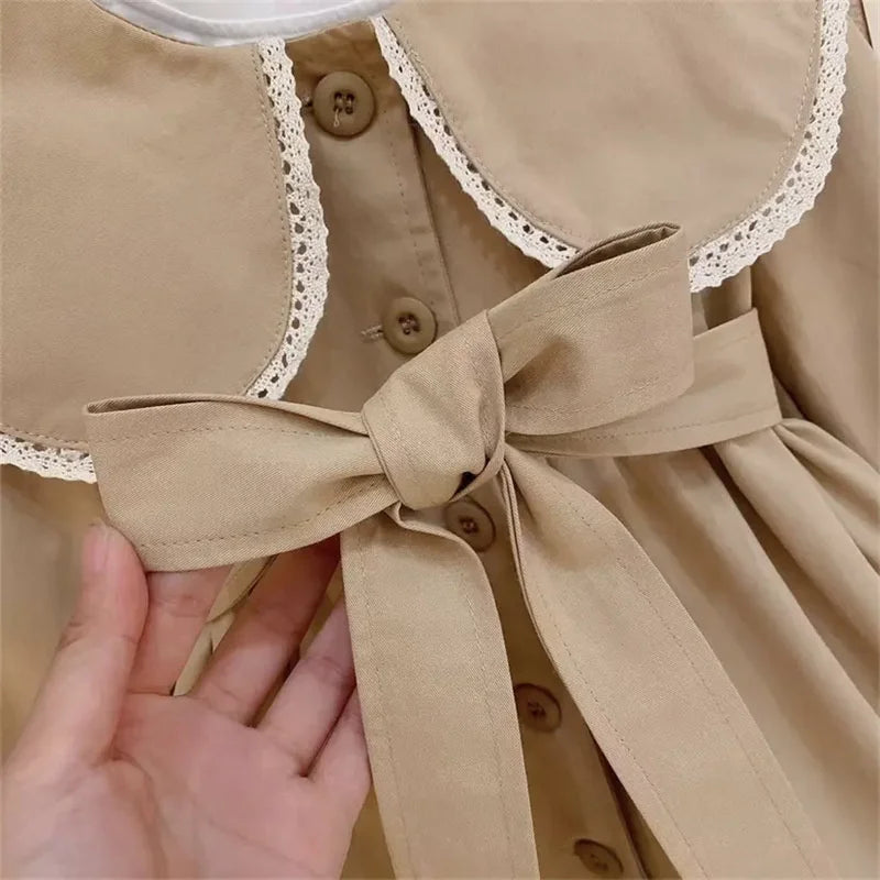 Girls Trench Coats Kids Fashion Waisted Jackets Children Turndown Collar Baby Long Sleeve Windbreaker  Outerwear Clothing 2-8Y