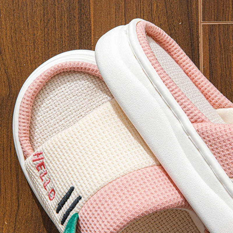 New Style Linen Slippers for Women Indoor Home Four Seasons Couples Non Slip Breathable Comfortable Floor House Slippers