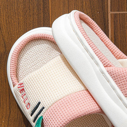 New Style Linen Slippers for Women Indoor Home Four Seasons Couples Non Slip Breathable Comfortable Floor House Slippers