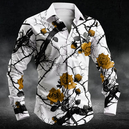 Fashion plum blossom pattern 3d Print Men Long Sleeve Shirts Art Shirt Autumn Casual Single-Breasted Blouse Men&
