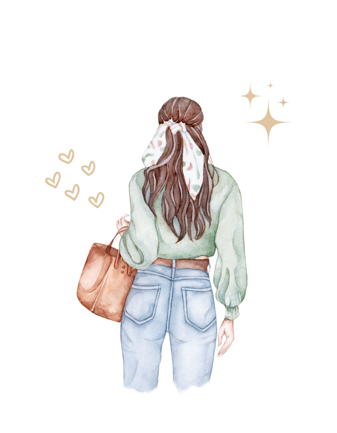 Casual Girl Illustration T-Shirt — Watercolor Backview Design