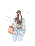 Casual Girl Illustration T-Shirt — Watercolor Backview Design