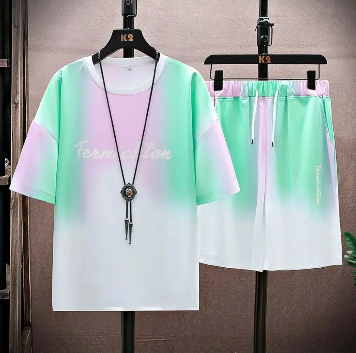 New hot-selling summer couple ice silk set, loose Korean-style casual unisex sports T-shirt and shorts, fashionable quick-dry