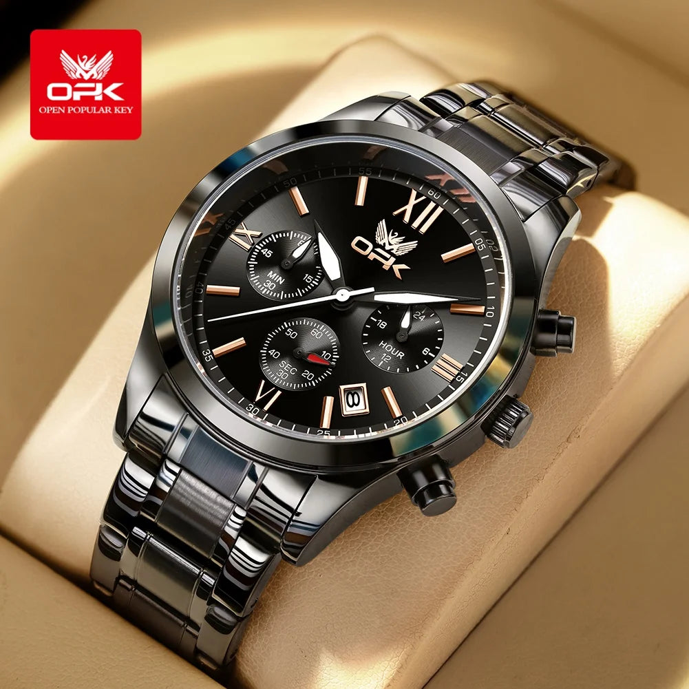 OPK 6052 Mens Watch Automatic Date Stainless steel Band High Quality Men&
