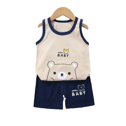 Vest+Shorts 2-Piece Clothing Set Cartoon Lion Pajamas Summer Kids Baby Boys Girls Cotton Casual Tracksuit Clothes Suit 1-6 Years