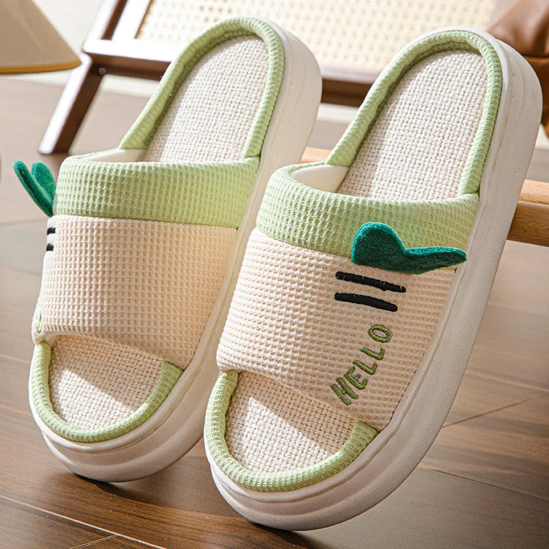 New Style Linen Slippers for Women Indoor Home Four Seasons Couples Non Slip Breathable Comfortable Floor House Slippers