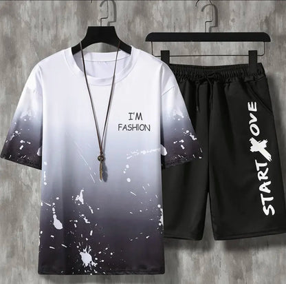 New hot-selling summer couple ice silk set, loose Korean-style casual unisex sports T-shirt and shorts, fashionable quick-dry