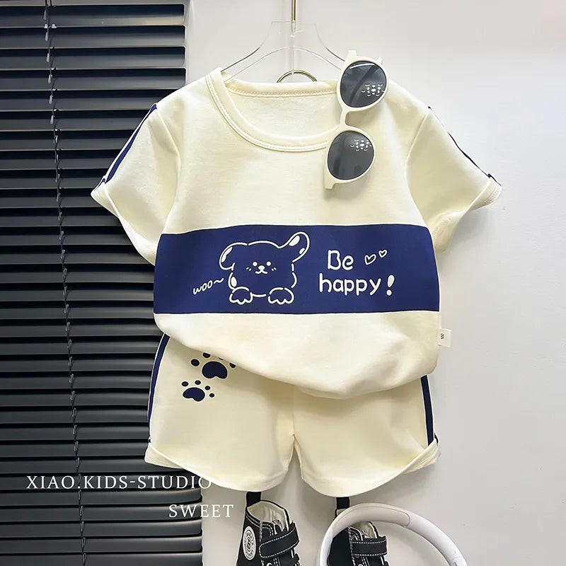Children's Sets mother Kids Clothes Boys Girl T-shirt Shorts 2PCS  Short sleeve Baby Children Clothing Toddler Suit Suit Striped