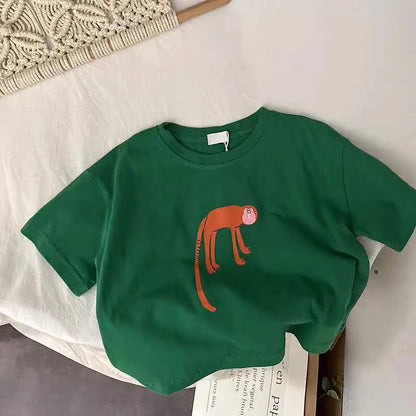 Animal Pattern Baby Boys Girls Short Sleeve Tops Kids Tees Summer Clothing Loose Fashion Trendy Children&